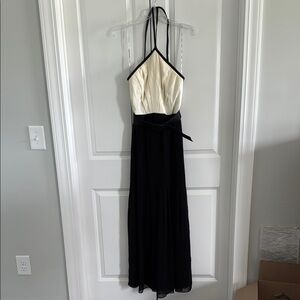 Kay Unger Cream and Black Halter Maxi Dress